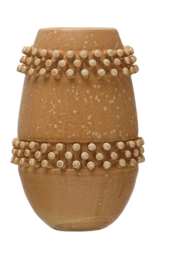 mustard color stoneware vase w/ raised dots